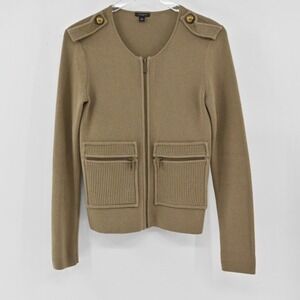 ANN TAYLOR Womens Wool Jacket Size XS Brown Military‎ Full Zip Cotton Retro Y2K